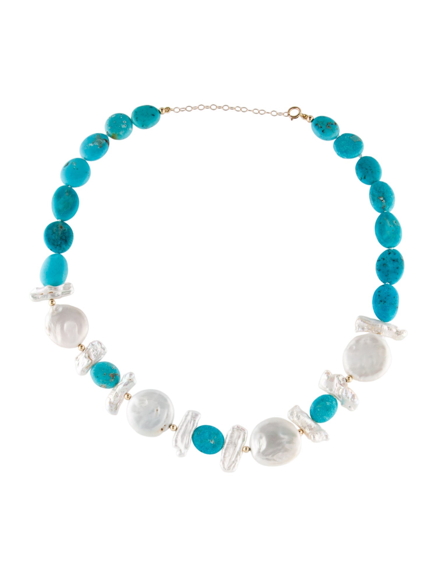 Necklace 14K Pearl & Turquoise Chain Necklace