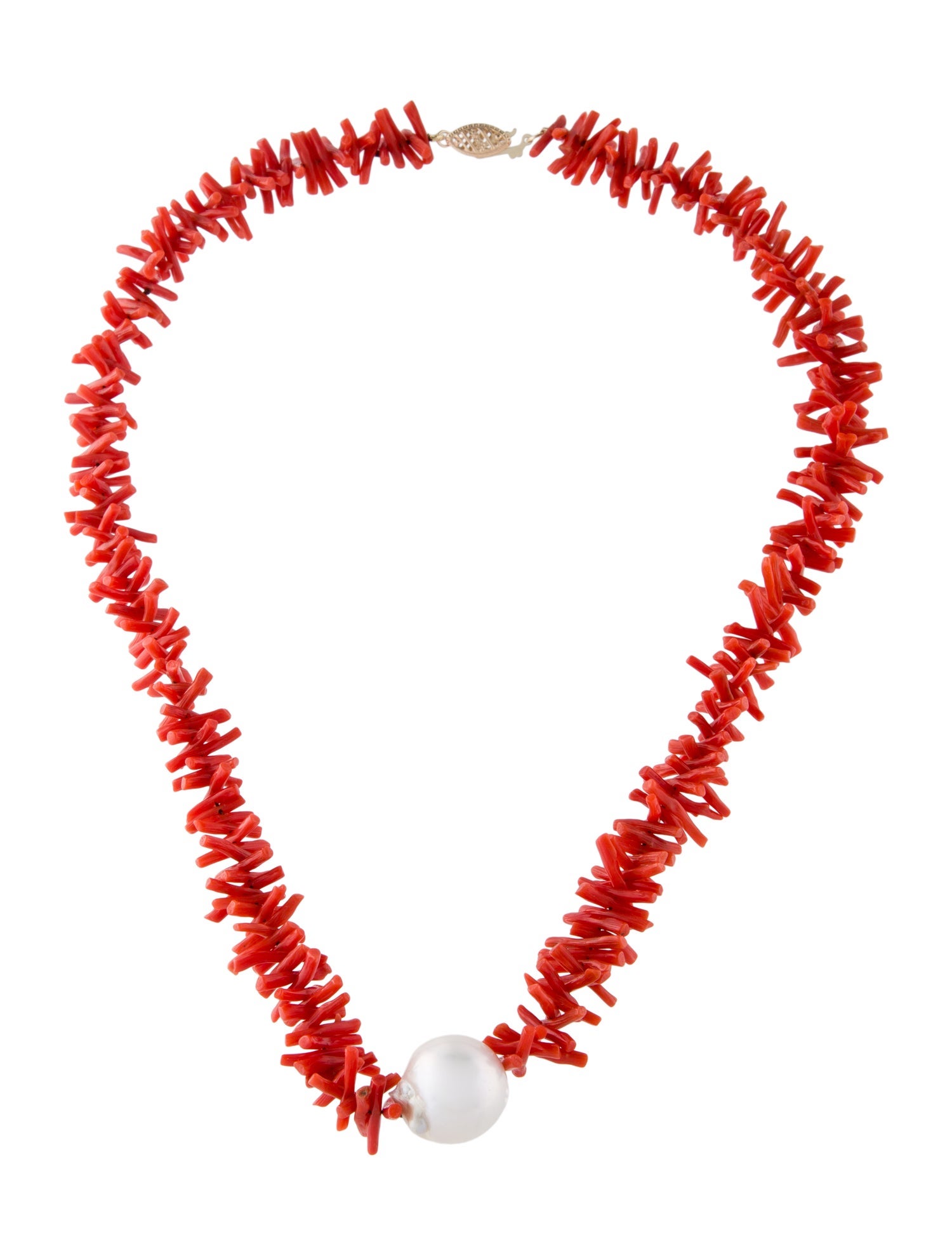 Necklace 10K Pearl & Coral Branch