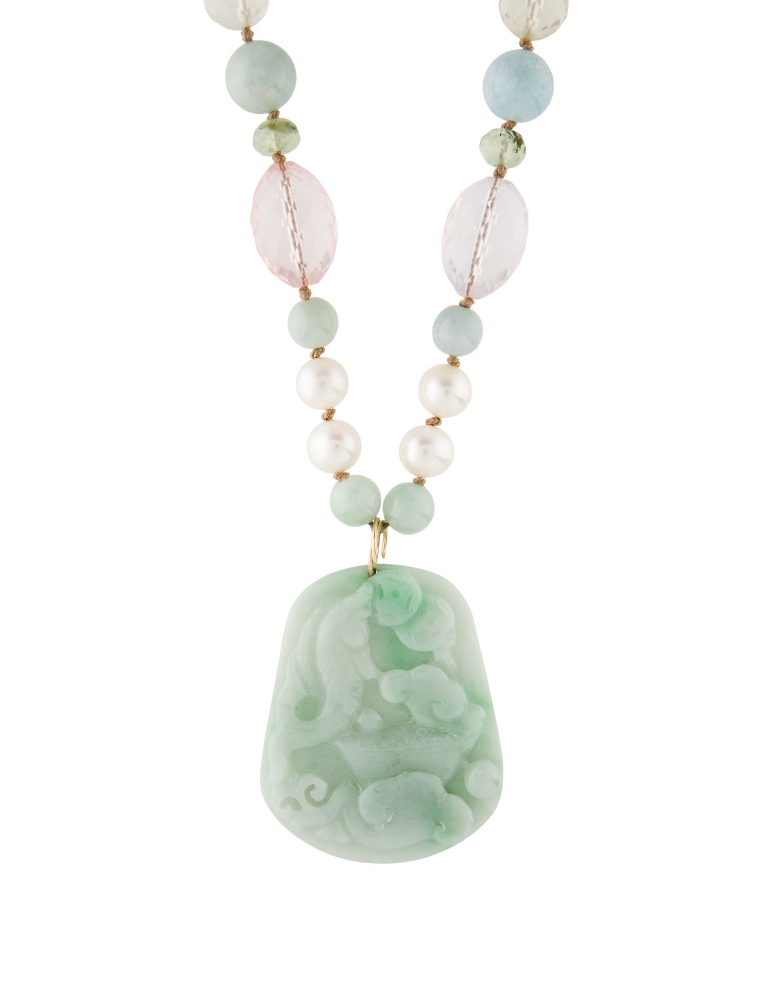 Necklace 14K Pearl & Multi-Stone Beaded Pendant