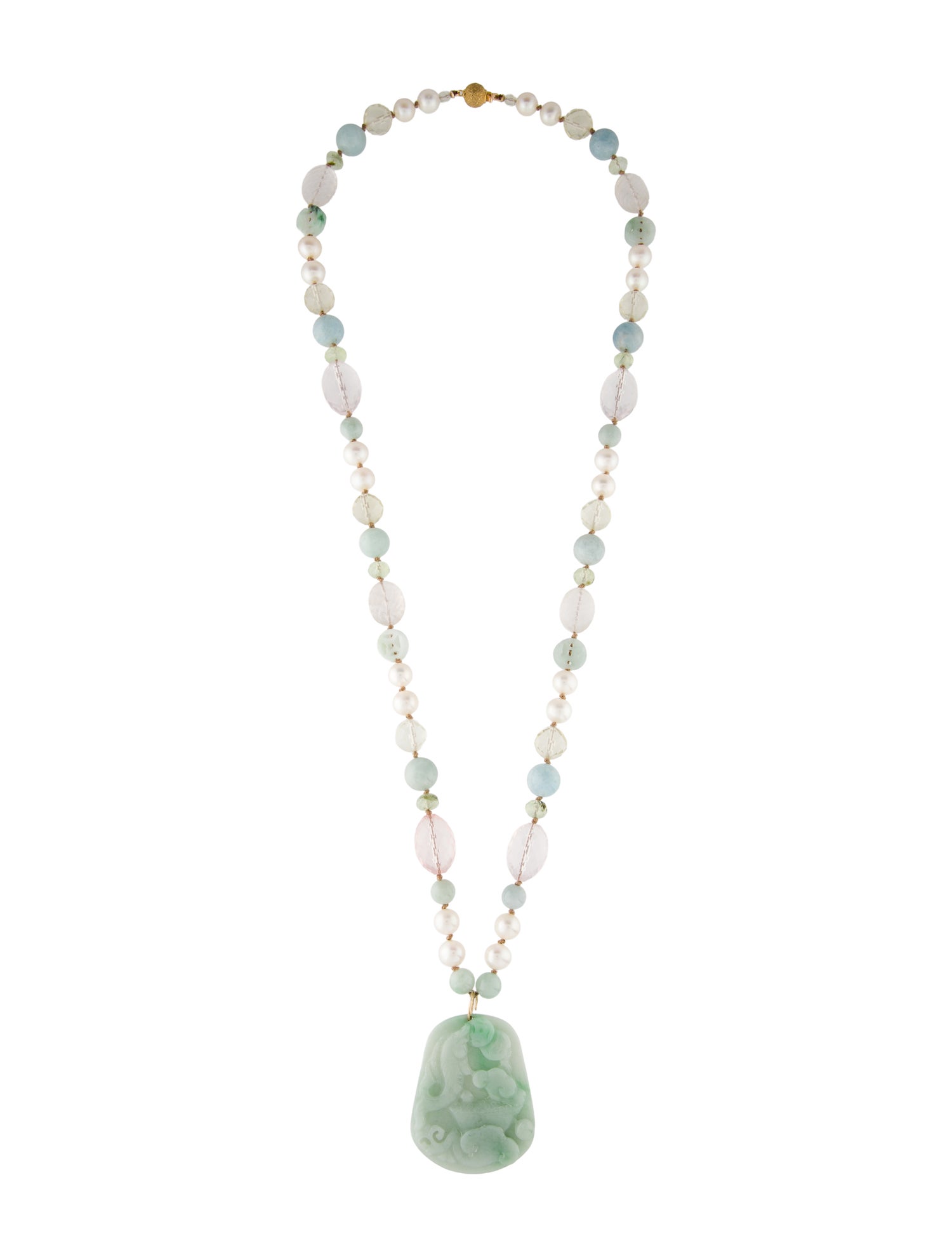 Necklace 14K Pearl & Multi-Stone Beaded Pendant