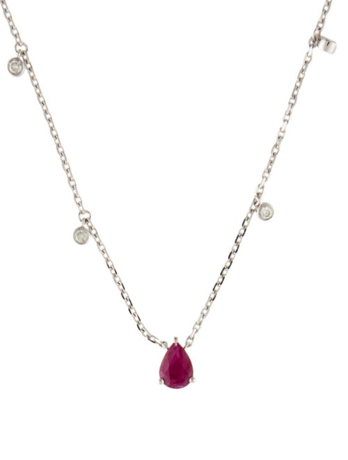 Necklace 14K Ruby & Diamond Pendant Collar Necklace