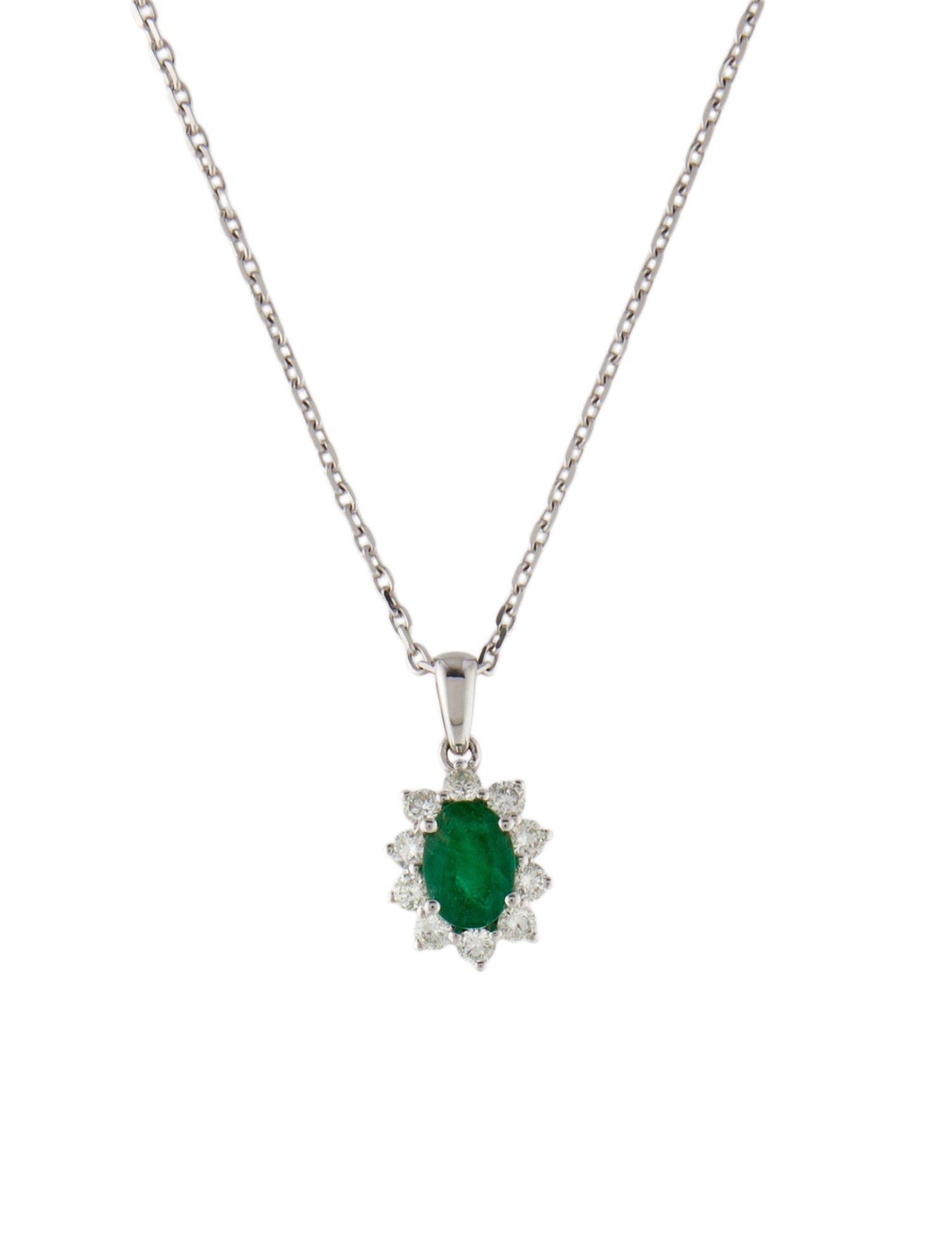 Necklace 14K Emerald & Diamond Pendant Necklace