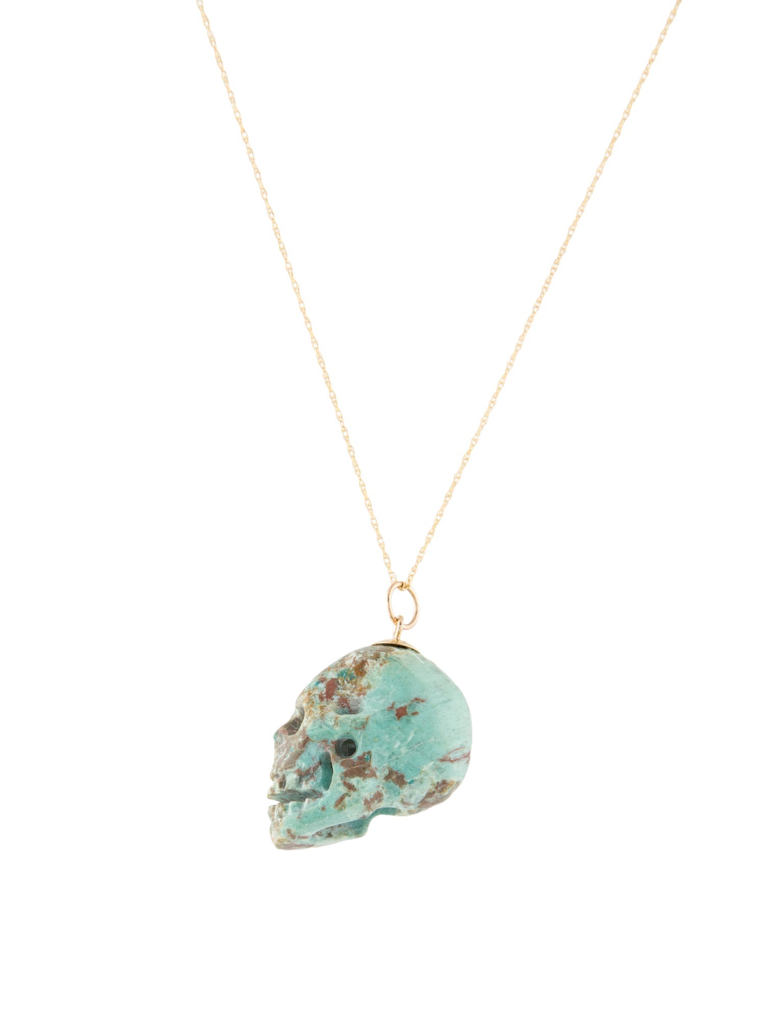 Necklace 14K Turquoise Skull Pendant Necklace