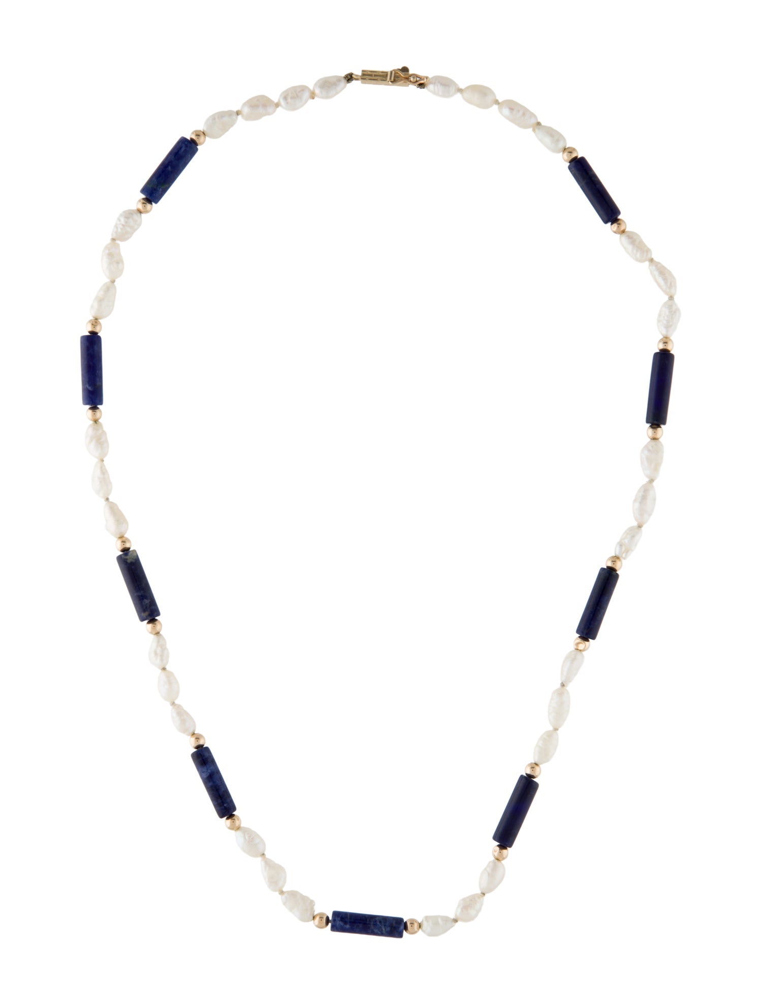 Necklace 14K Pearl & Lapis Lazuli Bead Strand Necklace