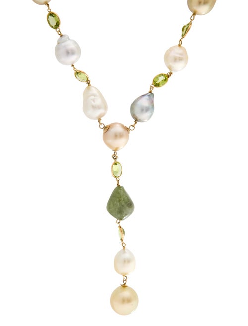 Necklace 18K Pearl, Peridot & Sapphire Lavalier Necklace