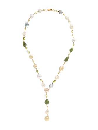 Necklace 18K Pearl, Peridot & Sapphire Lavalier Necklace