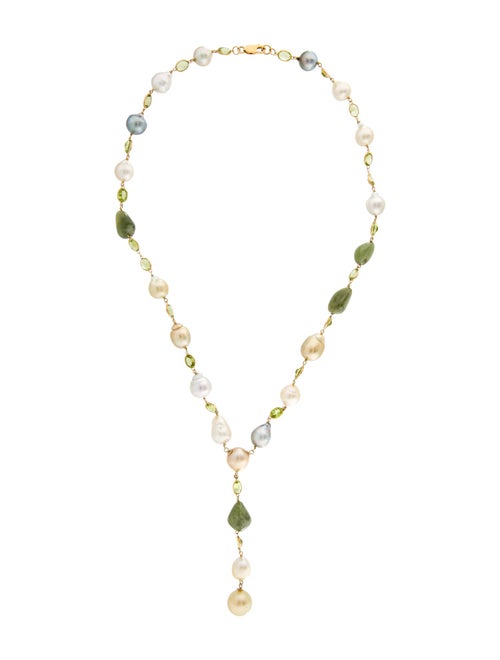 Necklace 18K Pearl, Peridot & Sapphire Lavalier Necklace