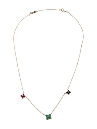 Necklace 14K Ruby, Sapphire & Emerald Flower Station Necklace