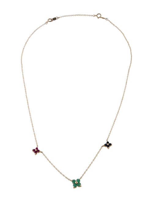 Necklace 14K Ruby, Sapphire & Emerald Flower Station Necklace