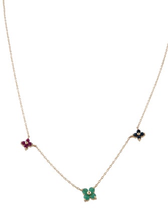 Necklace 14K Ruby, Sapphire & Emerald Flower Station Necklace