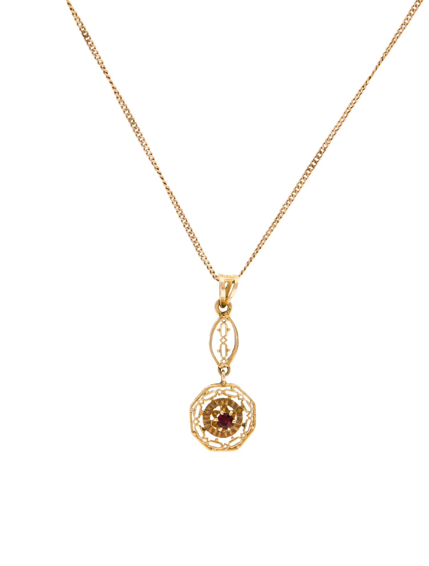 Necklace 14K Garnet Drop Pendant Necklace