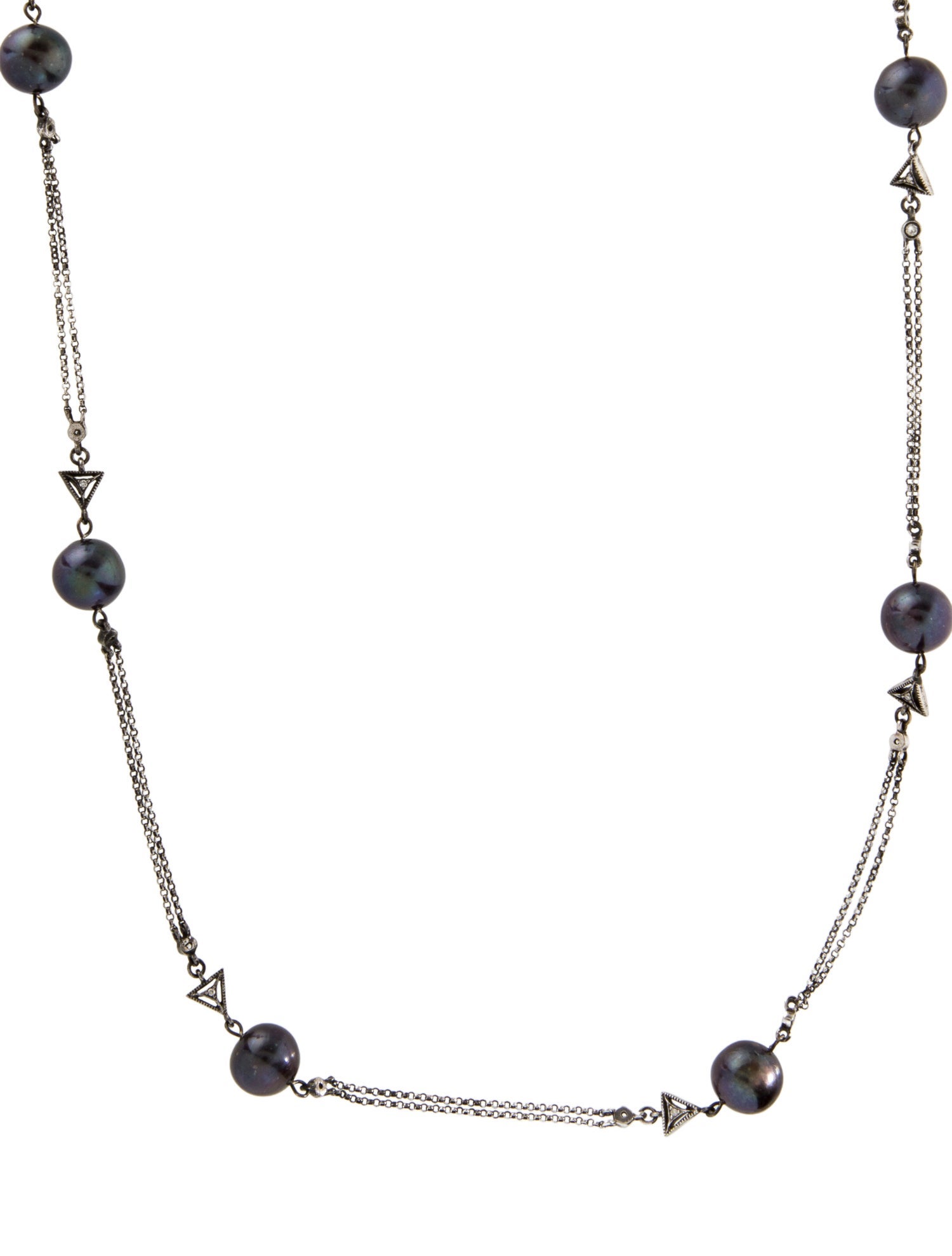 Necklace 14K Dyed Pearl & Diamond Station Necklace