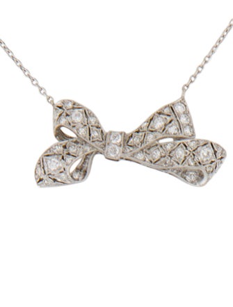 Necklace Platinum Diamond Bow Pendant Necklace