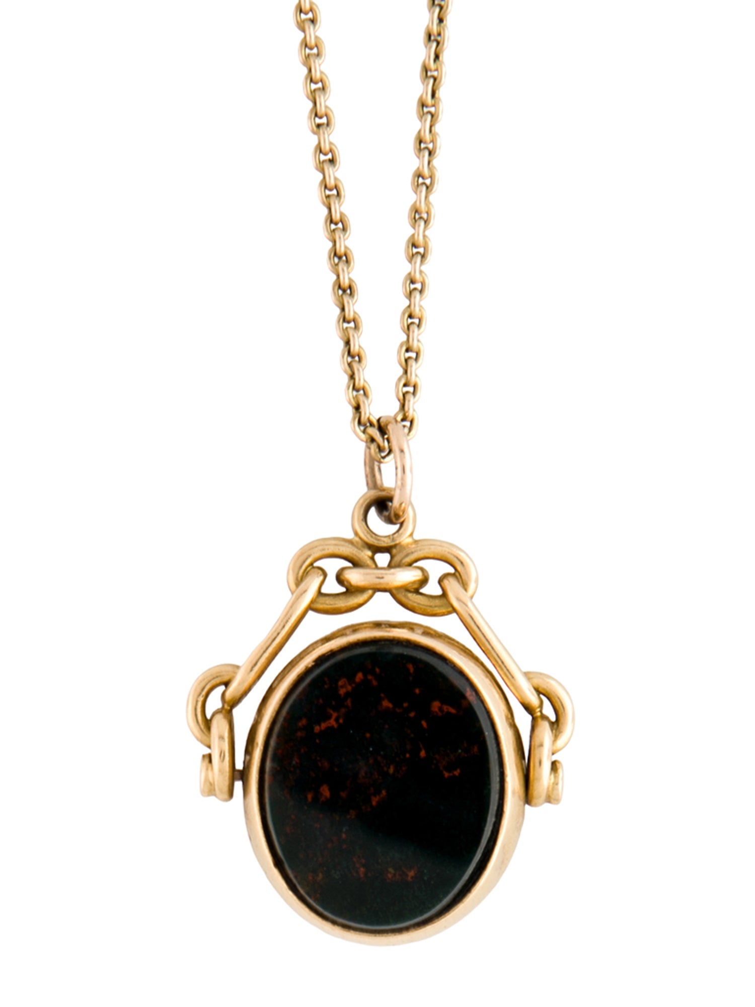 Necklace Victorian 18K Bloodstone & Carnelian Fob w/14K Cable Link Chain