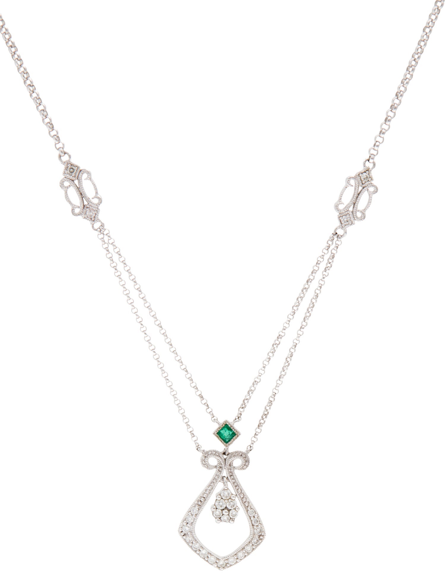 Necklace 18K Emerald & Diamond Pendant Necklace