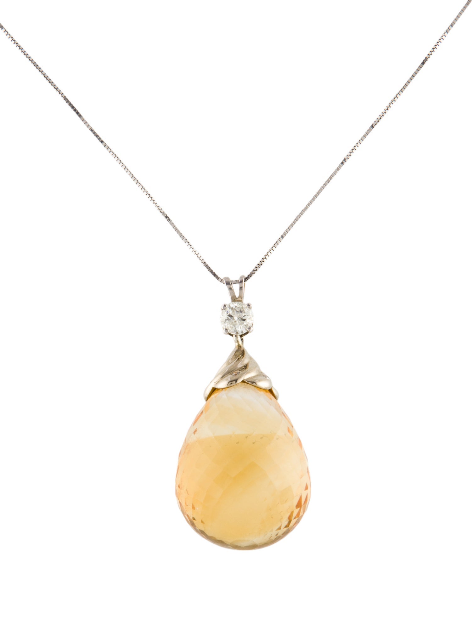 Necklace 14K Diamond & Citrine Pendant