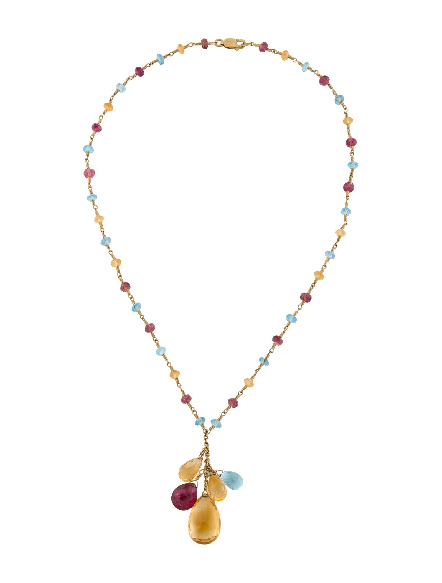 Necklace 18K Citrine, Tourmaline & Topaz Bead Pendant Necklace
