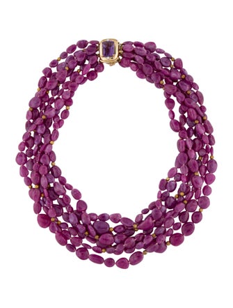 Necklace 14K Ruby, Amethyst, & Diamond Multistrand Necklace
