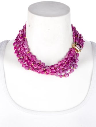 Necklace 14K Ruby, Amethyst, & Diamond Multistrand Necklace