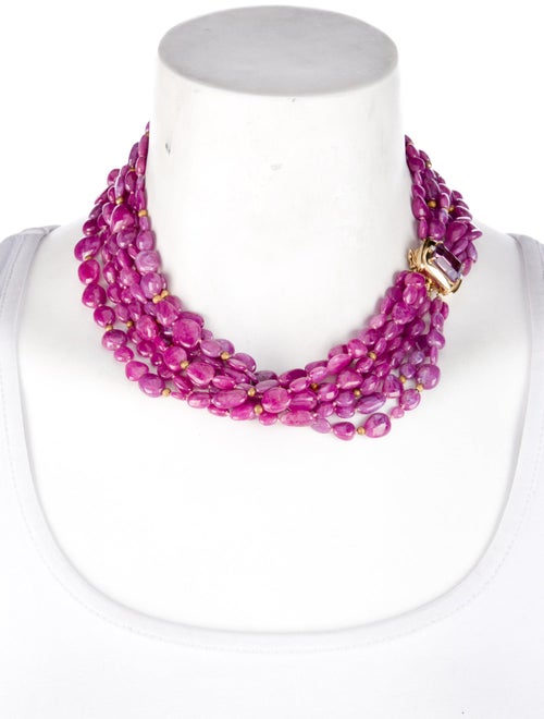 Necklace 14K Ruby, Amethyst, & Diamond Multistrand Necklace