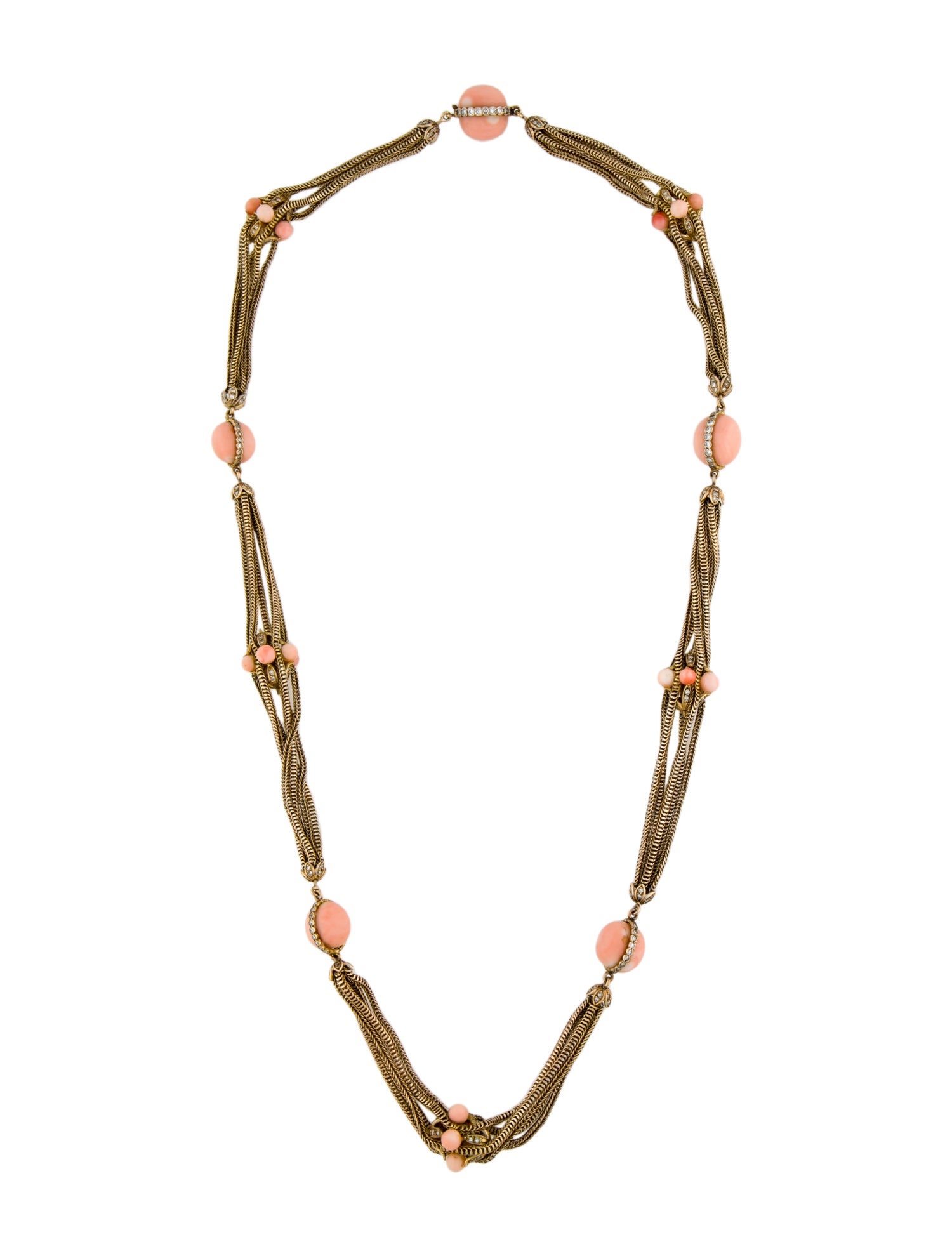 Necklace Vintage 18K Coral & Diamond Station