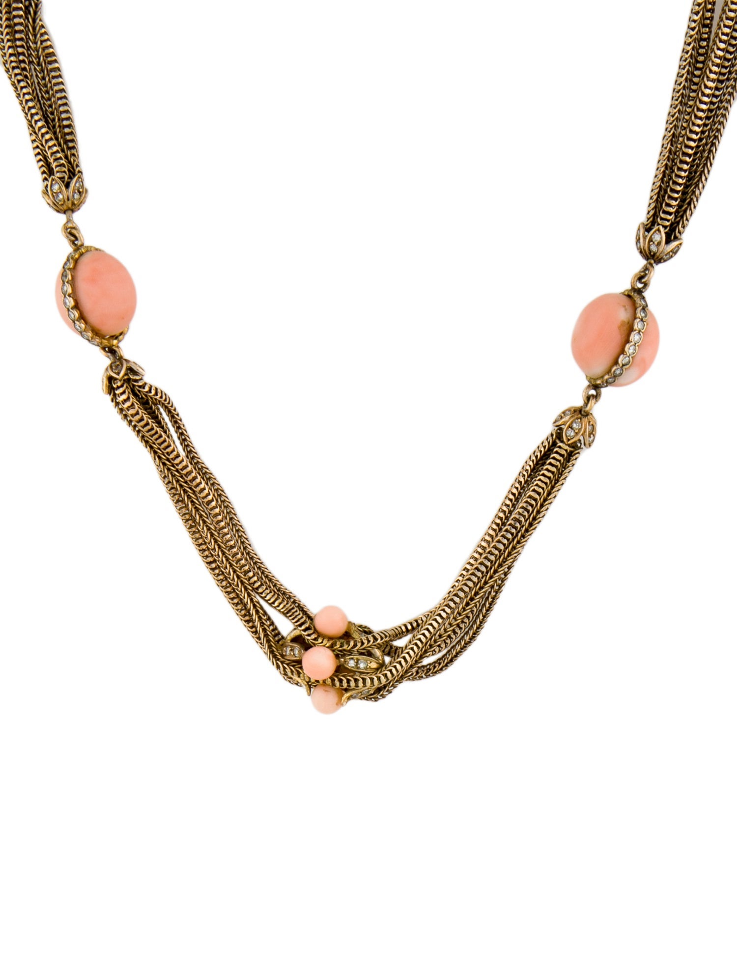 Necklace Vintage 18K Coral & Diamond Station