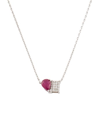 Necklace 14K Ruby & Diamond Pendant Necklace