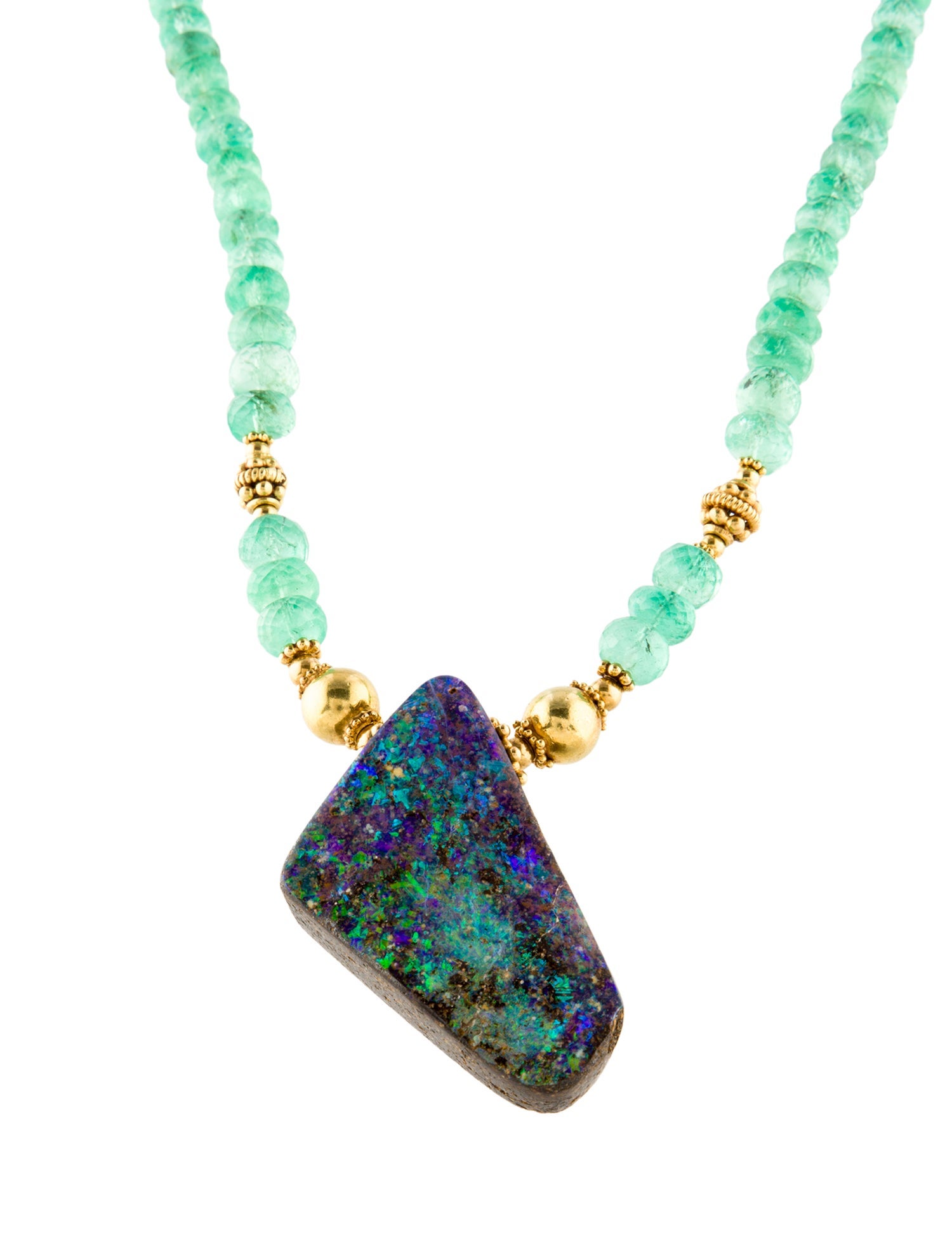 Necklace 18K Boulder Opal & Emerald Beaded Pendant