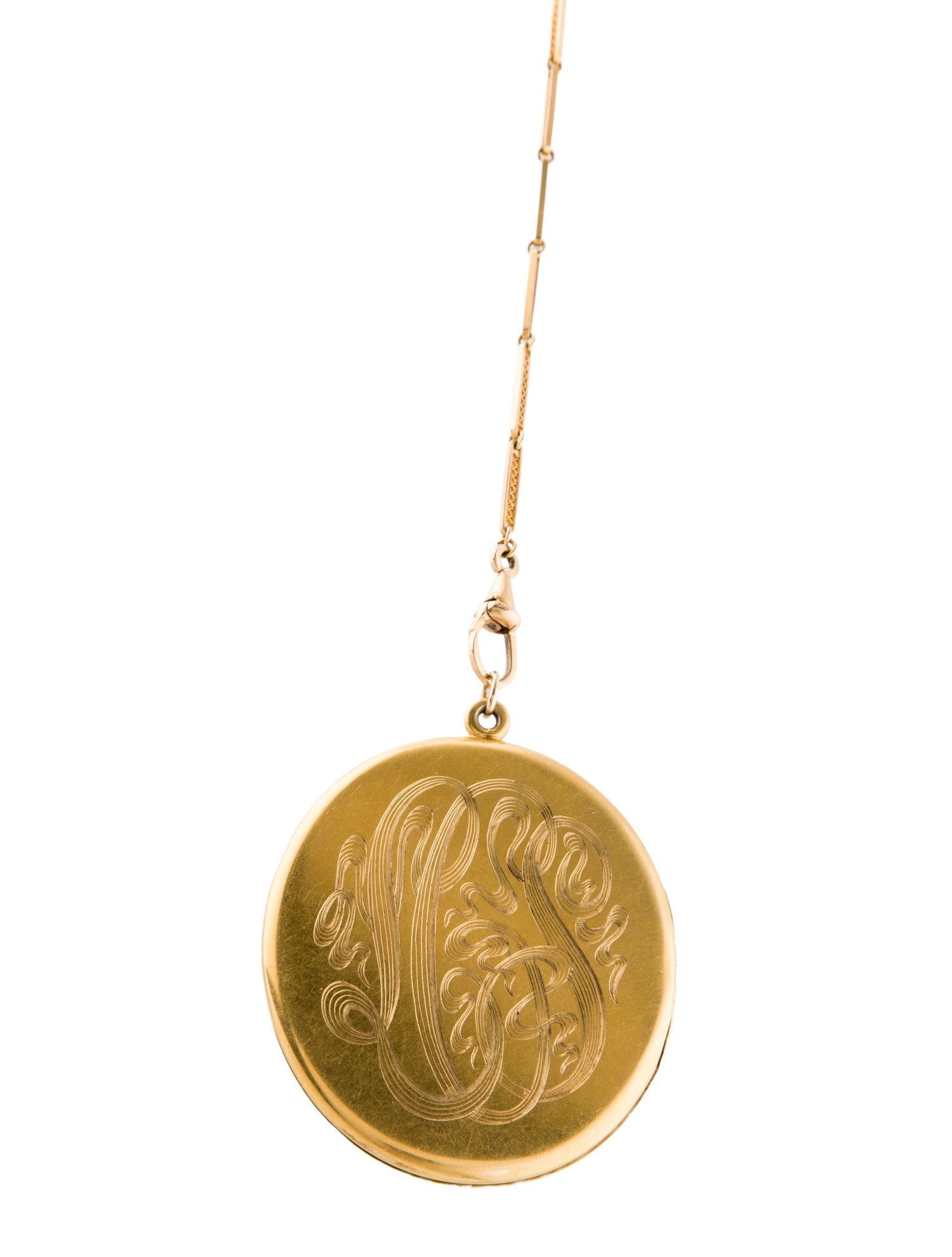 Necklace Victorian 14K Sapphire Locket Pendant w/ Watch Chain