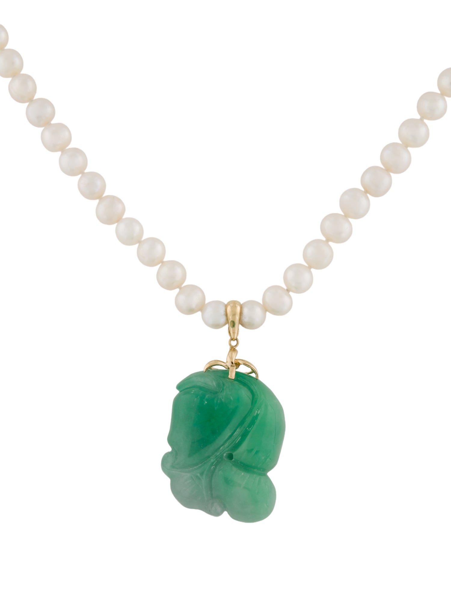 Necklace 14K Pearl & Dyed Jadeite Bead Strand & Enhancer Pendant Necklace