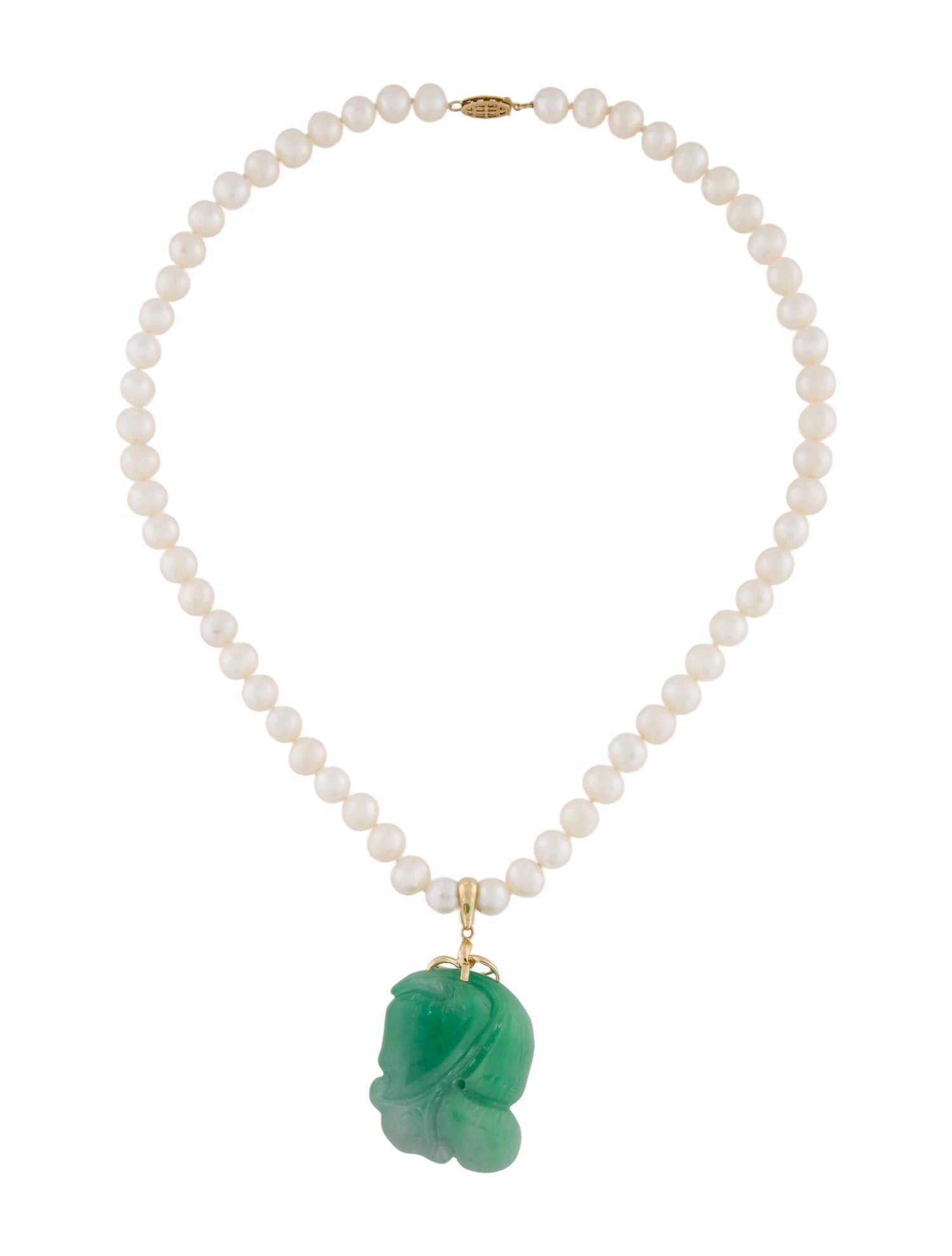 Necklace 14K Pearl & Dyed Jadeite Bead Strand & Enhancer Pendant Necklace