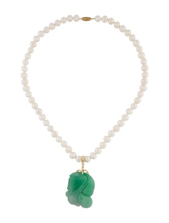 Necklace 14K Pearl & Dyed Jadeite Bead Strand & Enhancer Pendant Necklace