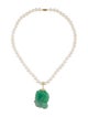 Necklace 14K Pearl & Dyed Jadeite Bead Strand & Enhancer Pendant Necklace