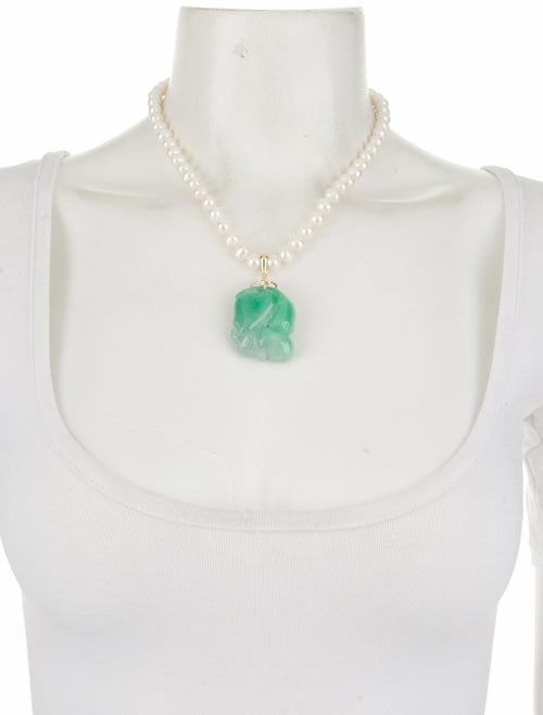 Necklace 14K Pearl & Dyed Jadeite Bead Strand & Enhancer Pendant Necklace