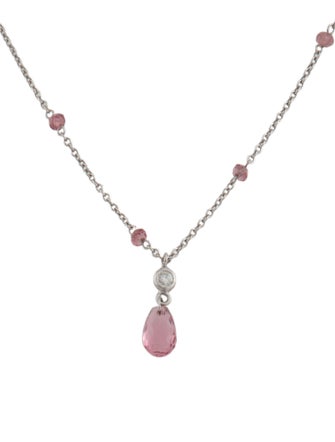 Necklace 14K Tourmaline & Diamond Station Pendant Necklace