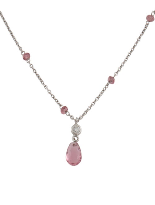 Necklace 14K Tourmaline & Diamond Station Pendant Necklace