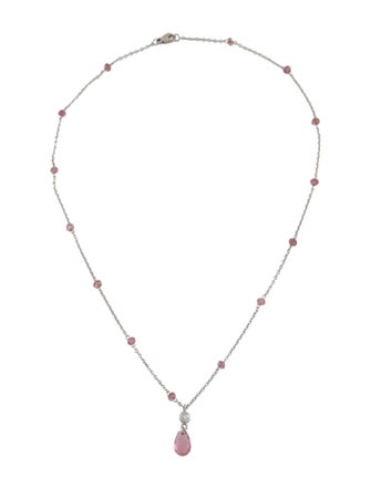 Necklace 14K Tourmaline & Diamond Station Pendant Necklace