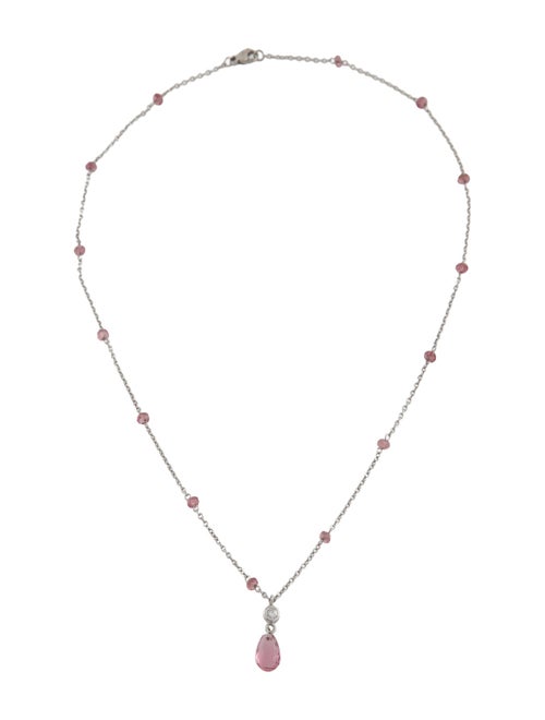Necklace 14K Tourmaline & Diamond Station Pendant Necklace