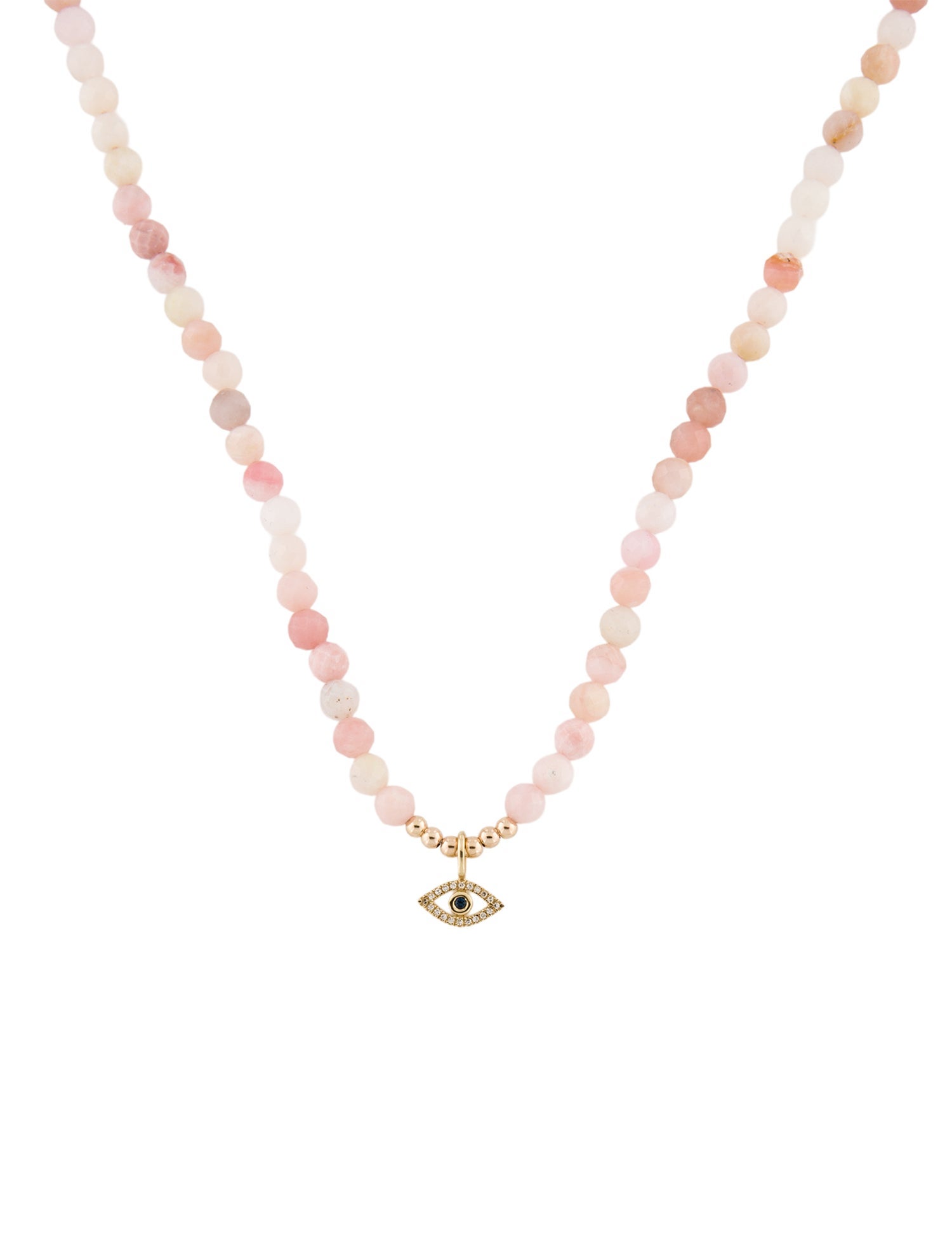 Necklace 14K Opal Beaded Sapphire & Diamond Evil Eye Pendant Necklace