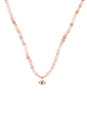 Necklace 14K Opal Beaded Sapphire & Diamond Evil Eye Pendant Necklace