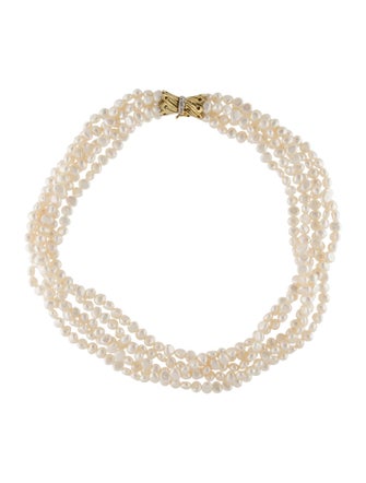 Necklace 14K Pearl & Diamond Multi-Strand Collar Necklace