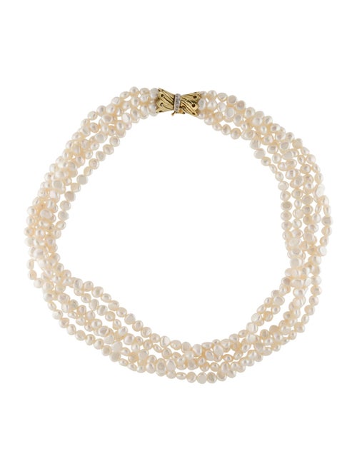 Necklace 14K Pearl & Diamond Multi-Strand Collar Necklace