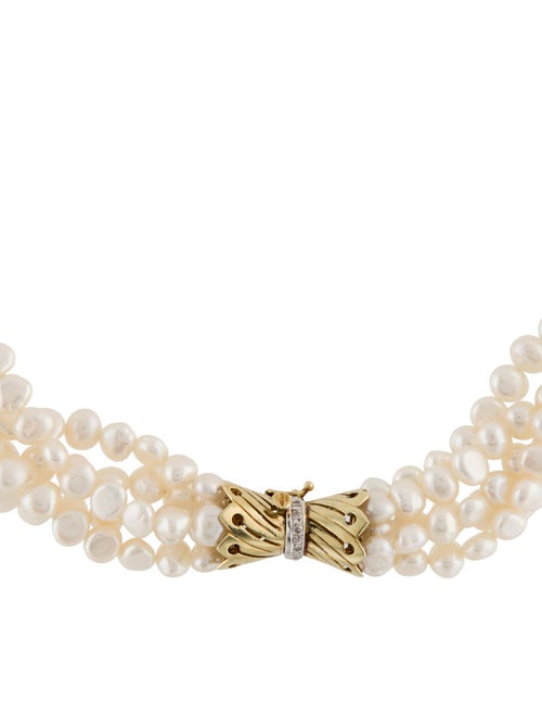 Necklace 14K Pearl & Diamond Multi-Strand Collar Necklace