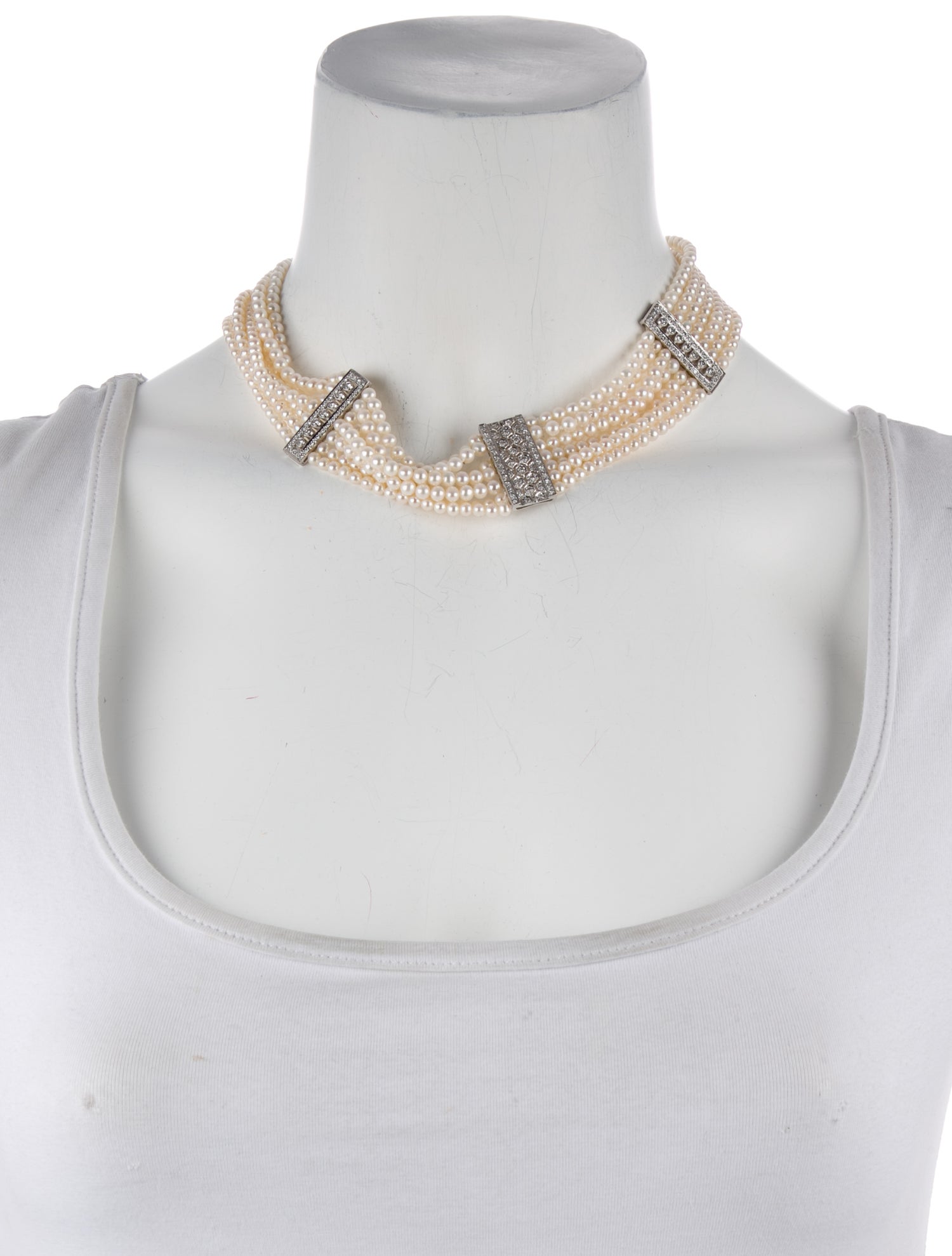 Necklace 18K Pearl & 2.25ctw Diamond Multi-Strand Collar Necklace