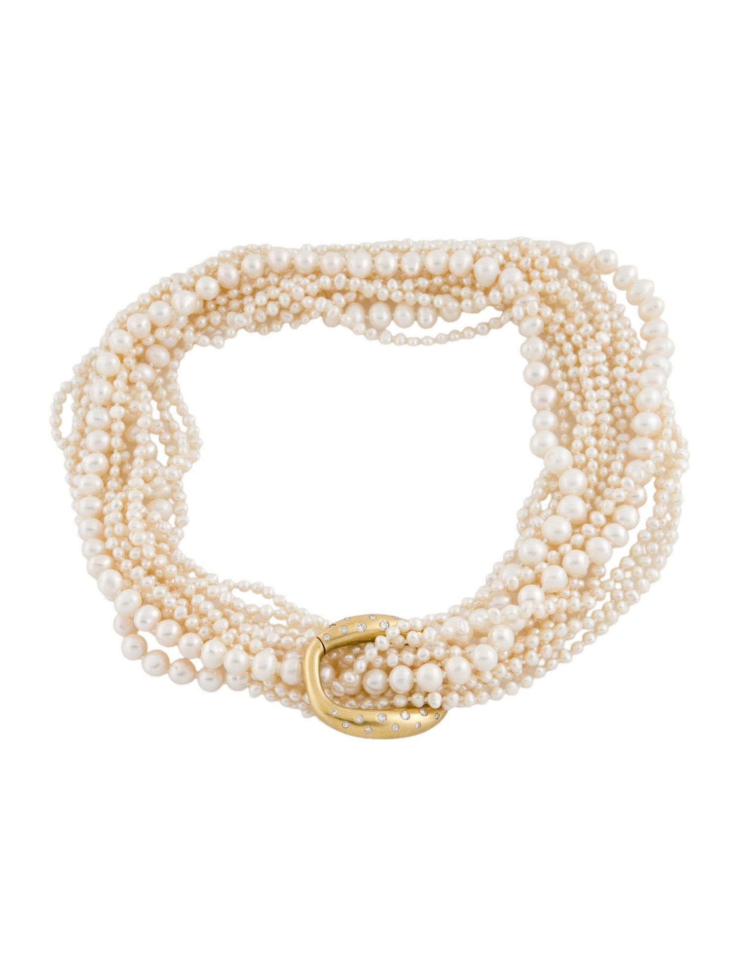 Necklace Marlene Stowe 18K Multi-Strand Pearl & Diamond Clasp Collar