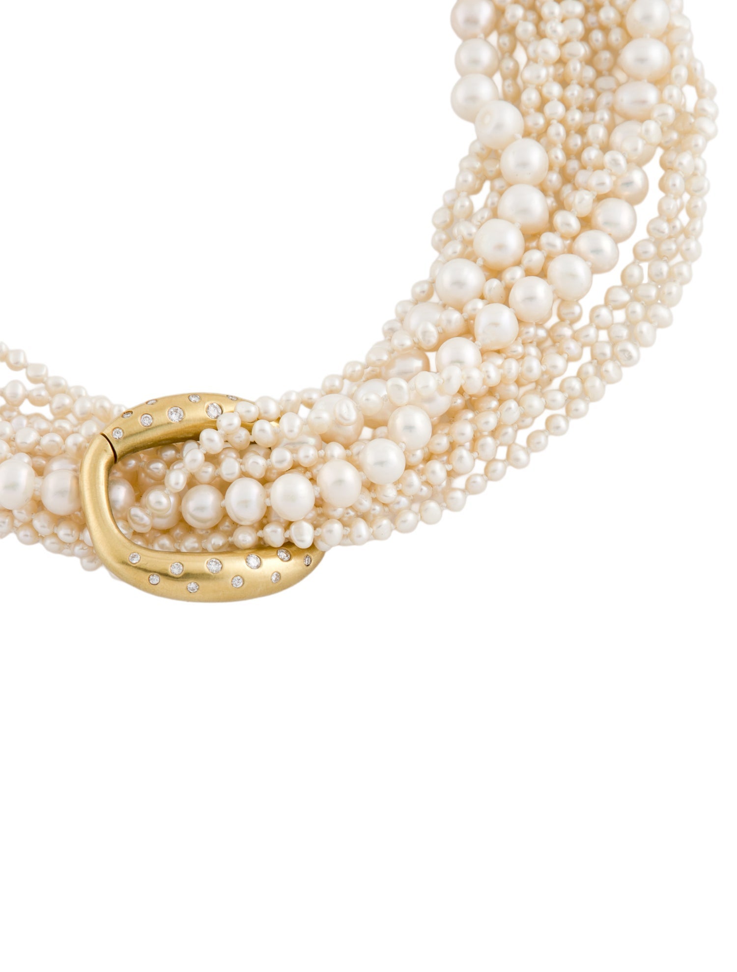 Necklace Marlene Stowe 18K Multi-Strand Pearl & Diamond Clasp Collar