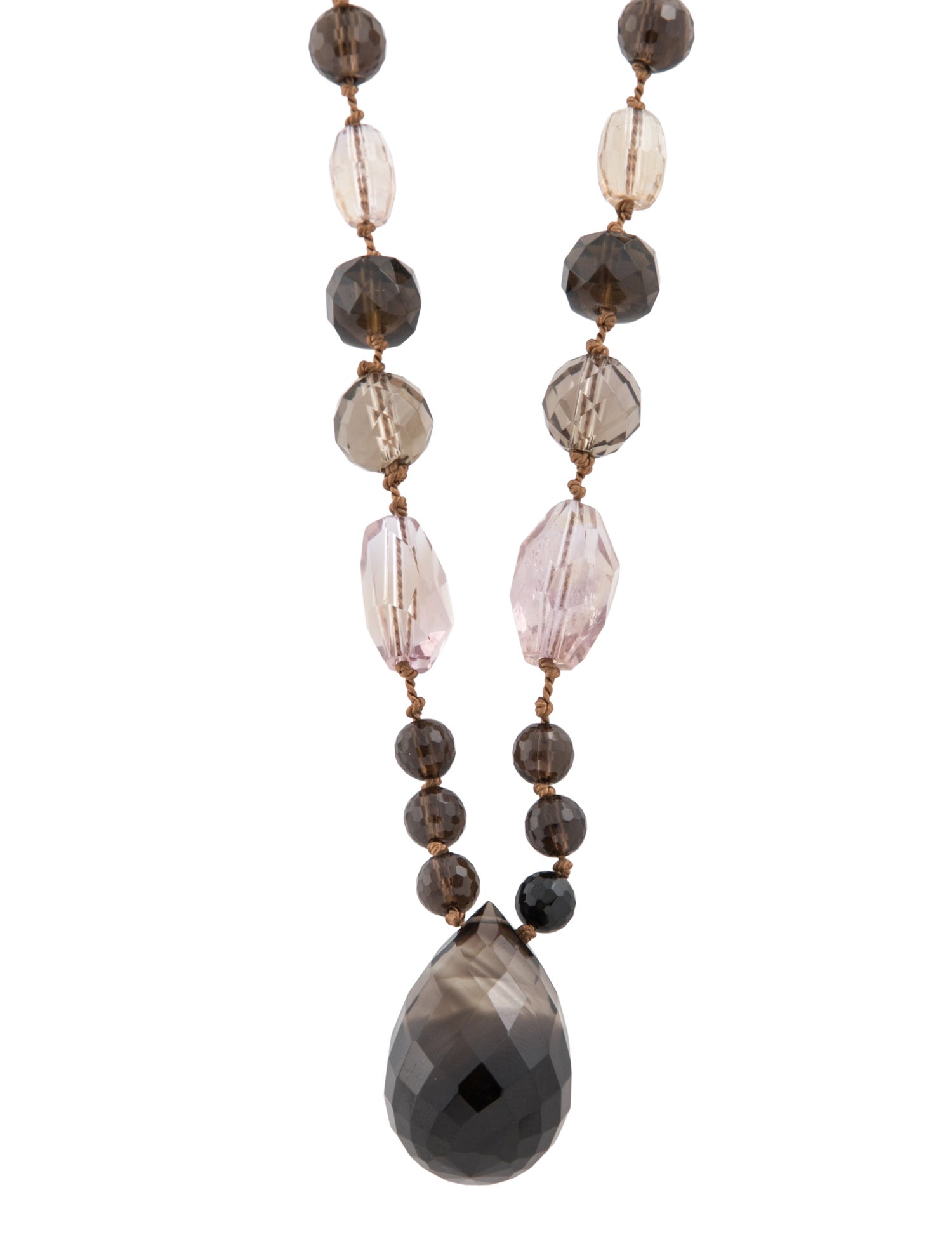 Necklace 14K Smoky Quartz & Ametrine Bead Strand Pendant Necklace