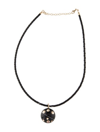 Necklace 14K Onyx, Ruby & Diamond Leather Pendant Necklace