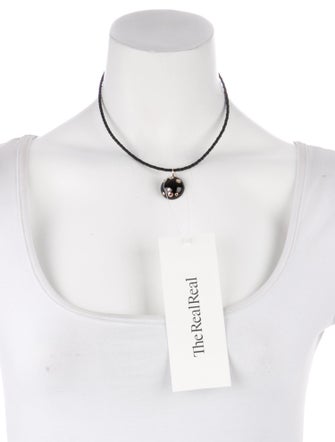 Necklace 14K Onyx, Ruby & Diamond Leather Pendant Necklace