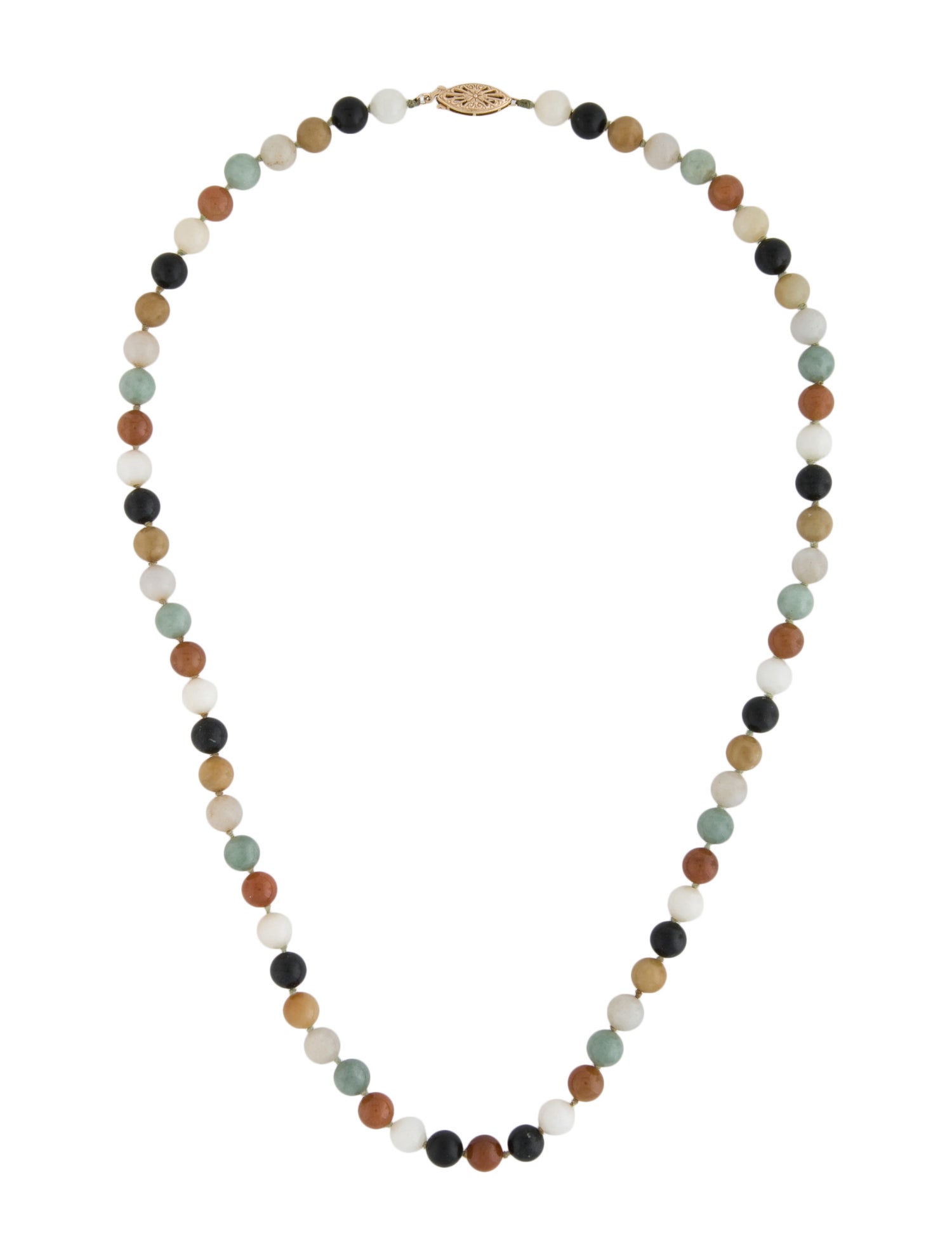 Necklace 14K Jadeite & Onyx Bead Strand Necklace